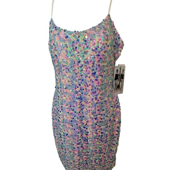 Honey And Rosie Juniors Sequin Slip Dress Multicolor Sparkle Party Large - Picture 2 of 8